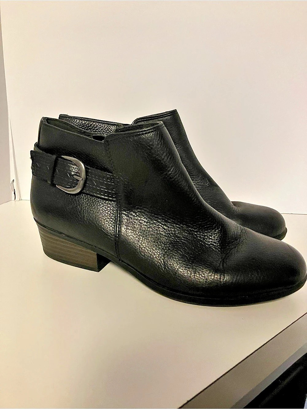 Clarks Black Ankle Boots Silver-Tone Buckle